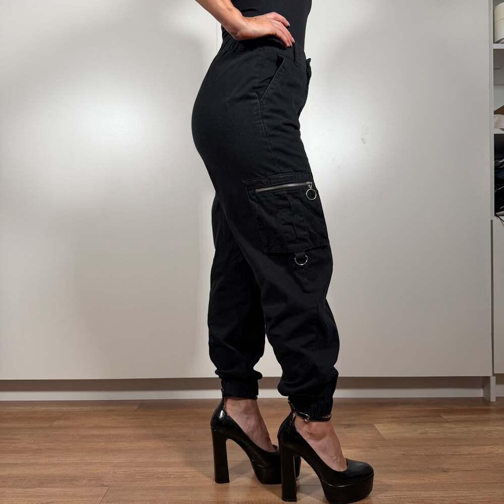 Forever 21 High-Waisted Black Cargo Joggers, Streetwear Utility Pants, Size S